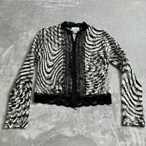 Joseph Ribkoff Jacket Womens 8 Black White Zebra Lace Full Zip Party Cocktail